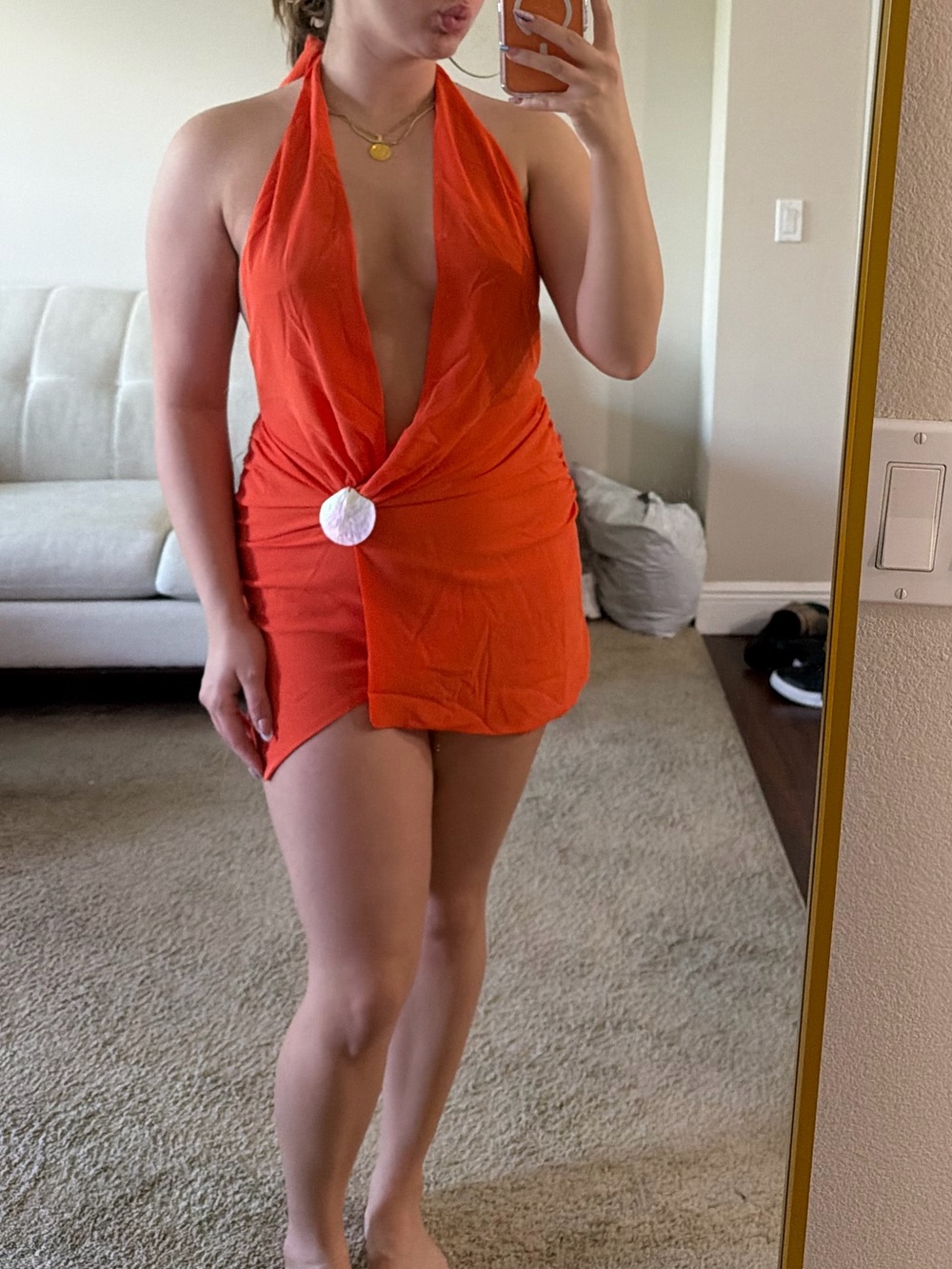 Peppermayo orange mini wrap dress